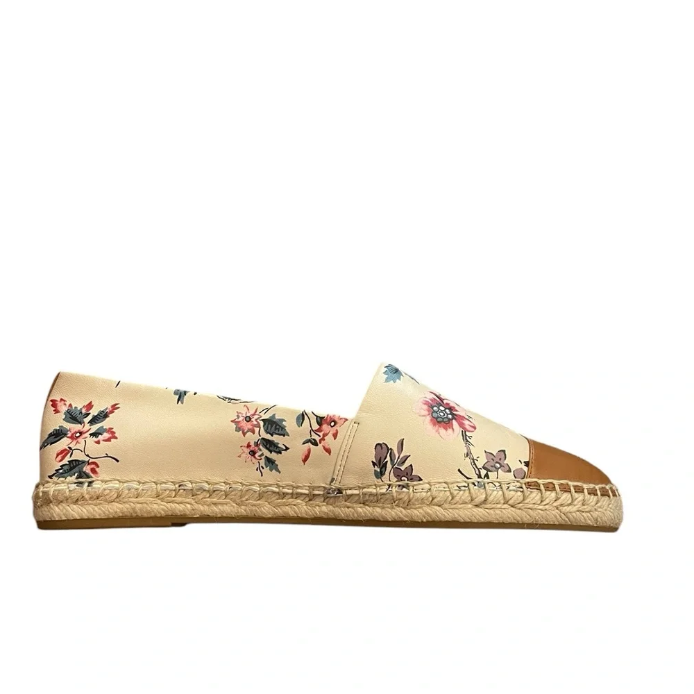 TORY BURCH Floral Leather Cap Toe Espadrilles